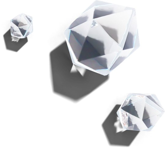 Three glass icosahedra